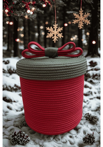 Mavaux Christmas 4 Lü Jüt Halatlı Dekoratif Hediye Sepeti Seti Kırmızı Yeşil Noel Sepeti Çok Renkli 30 X 30