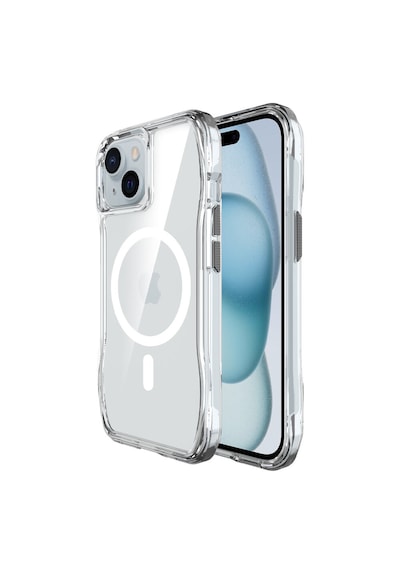 Bix iPhone Uyumlu 14 Plus / 15 Plus Octagon Hava Yastıklı Magsafe Kılıf Maksimum Korumalı Antrasit Kristal Şeffaf