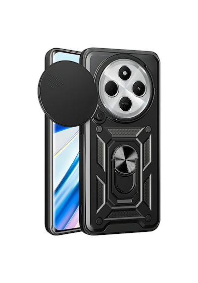 Fibaks Redmi 14c Uyumlu Kılıf Kamera Korumalı Sürgülü Yüzüklü Armor Military Tank Koruyucu Kapak
