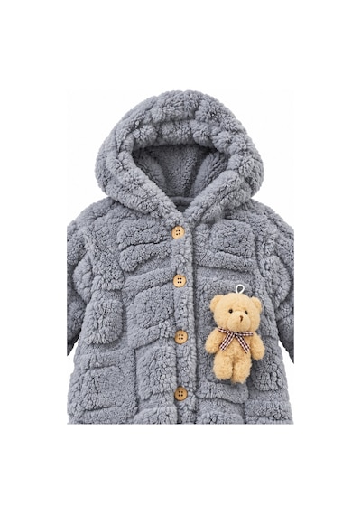 Kız Erkek Bebek Tavşan Ve Ayı Oyuncaklı Peluş Tulum Tlm0301 gri