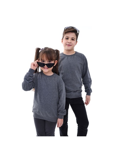 Zuzunga Basic Bisiklet Yaka Şardonlu Çocuk Sweatshirt 3-10 Yaş Antrasit