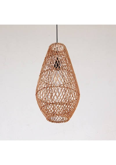 Bohem Etnik Doğal Hasır Doğal Rafya Bambu & Rattan Handmade Dekoratif Sarkıt Saçaklı Avize 26x65 Cm-9081498449442 Kahverengi