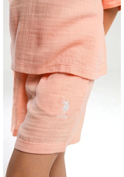 U.S. Polo Assn. Kız Garson Şort Takım - Somon Somon