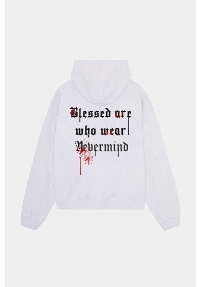 Unisex Oversize Hoodie - Blessed Are Who Wear Tasarım Sweatshirt Beyaz