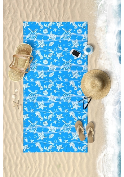Underwater Desen Dijital Baskılı 75x150 Cm Plaj Havlusu Mavi