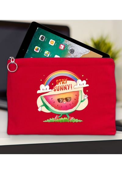 Bk Gift Yaz Temalı-7 Kırmızı Tablet Çantası 30x21cm, Apple iPad Uyumlu Çantası, Baskılı Tablet Kılıfı Kılıf