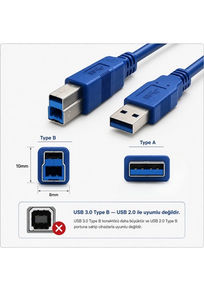 4773 Usb 3.0 To Type B Erkek Yazıcı Kablosu 5gbps Printer Ara Data Kablo 3m