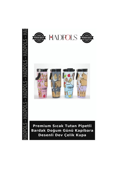 Premium Sıcak Tutan Pipetli Bardak Doğum Günü Kapibara Desenli Dev Çelik Kupa Çok Renkli