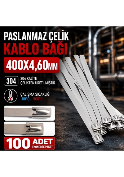 400x4.60mm Paslanmaz Çelik Kablo Bağı 100adet