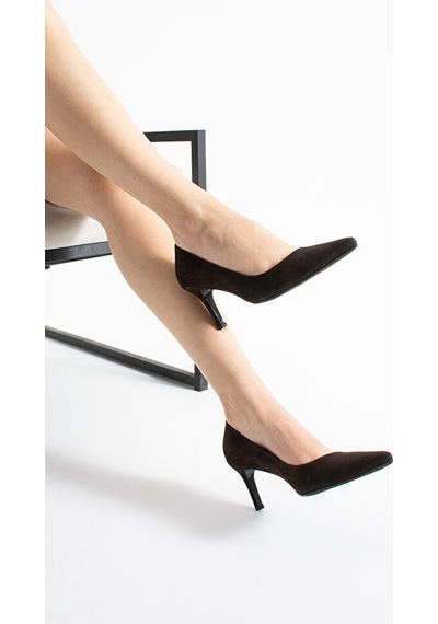 Dericia Shoes Elina Hakiki Deri Kadın İnce Topuklu Ayakkabı Kahverengi