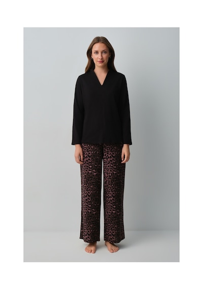 Suwen Meloni Leopar Pijama Takımı Wsh10510149911 Siyah