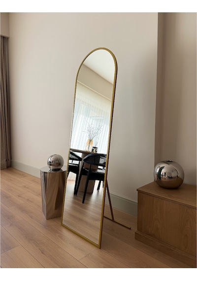 Effe Gold Metal Çerçeveli 160x40 Cm Oval Ayaklı Boy Aynası