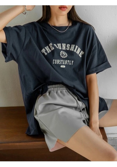 Flood Of Style Kadın Lacivert The Sunshine Baskılı Bisiklet Yaka Oversize T-shirt Mavi