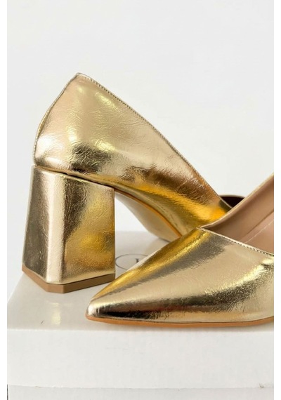 Preshley Kadın Starlight Gold 7 Cm Kare Kalın Topuklu Ayakkabı Altın