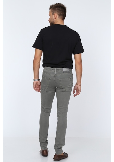 Digital Jeans Dar Kesim Erkek Likralı Açık Gri Kot Pantolo Koyu Gri Açık Gri