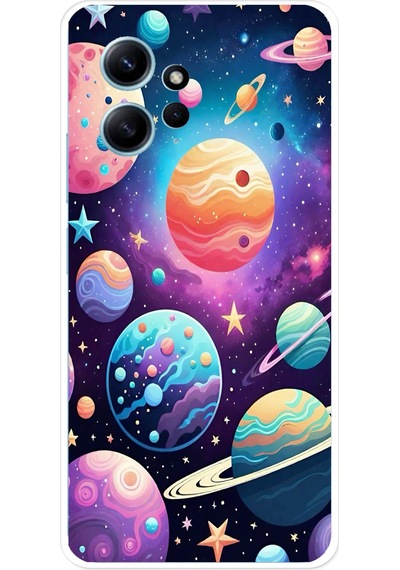 Redmi Note 12 4g Uyumlu Uzay, Gezegen Ve Yıldız Desenli Baskılı Silikon Kılıf Renkli