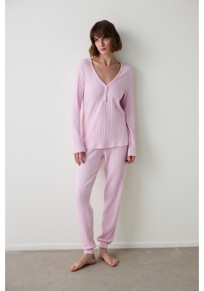 Penti Açık Pembe Cozy Time V Yaka Uzun Kollu Termal Etkili Pijama Takımı