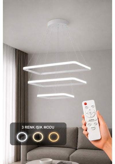 Diva 3'lü Led Sarkıt Avize 3 Renk Kumandalı Beyaz