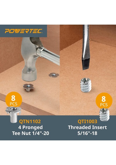 Powertec 71173 Düzenek Ve Sabitleme T-track Donanım Kiti, Düğmeli