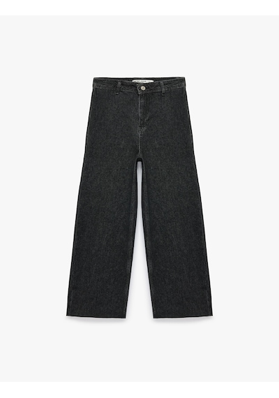 Koton Yüksek Bel Rahat Kalıp Pamuklu Denim Pantolon - Culotte Jeans Siyah 7wal40056md