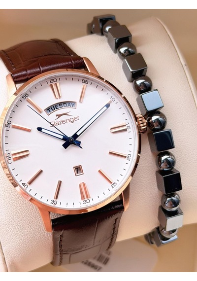 Slazenger Erkek Deri Kordon Bileklik Hediyeli 2 Yıl Garantili Suya Dayanıklı Kol Saati Vs.blkt.0757 Rose Gold