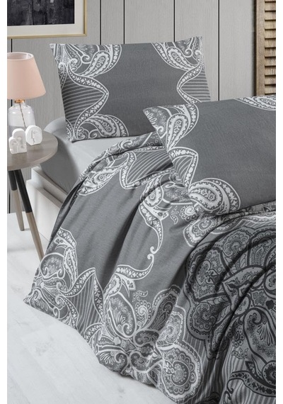 Mulberry Tivoli Tek Kişilik Lastikli Çarşaf Nevresim Takımı Gri