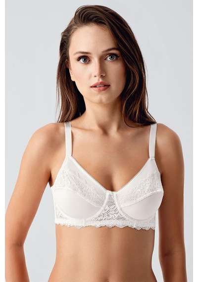 New Bra Kadın C Kap Balenli Toparlayıcı Dantelli Desteksiz Sütyen Ekru 8112 Ekru