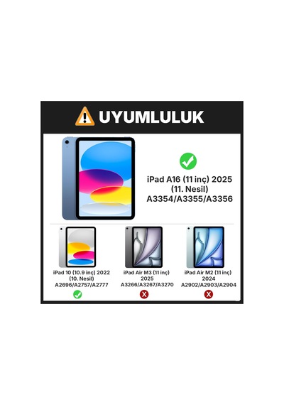 İpad 11. Nesil A16 Ve 10. Nesil 10.9" Uyumlu Kılıf A3355 A2696 Ultra İnce Standlı Kapak Siyah Kapaklı Kılıf