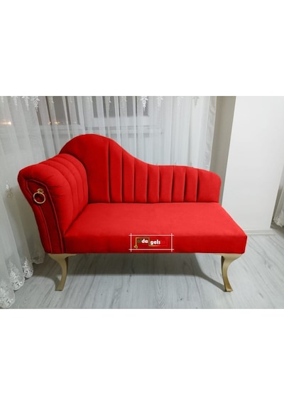 Yeni Model Ultra Lüks Alda Çizgili Josefin Bench Puf Kırmızı