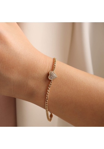 Sembol Gold 14 Ayar Altın Kalp Bileklik Gurmet Zincir 1.0 CM Sarı Altın