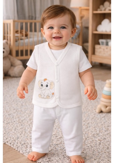 Baby Shez %100 Organik Pamuklu Yenidoğan Kız Erkek Bebek Yelek Mevsimlik 3 6 9 Ay Ekru