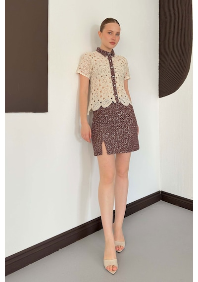 Verymoda Pullu Kot Etek D2853 Kahve