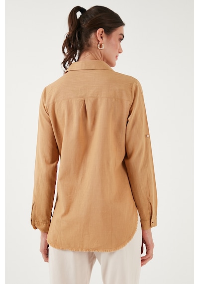 Lela Pamuklu Regular Fit Cepli Bayan Gömlek Cf25S16992 Camel