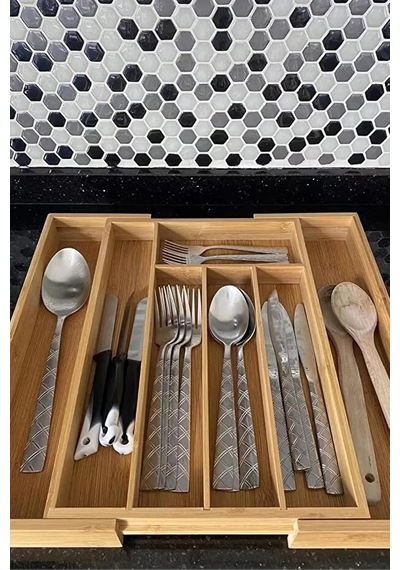 Bambu Ayarlanabilir Çekmece İçi 5 Ve 7 Bölmeli Kaşıklık Organizer Çok Renkli