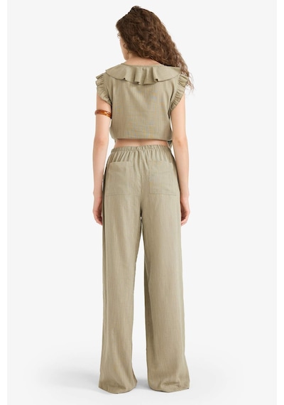Defacto Wide Leg Çift Cepli Normal Bel Standart Boy Pantolon D1009ax25spkh459 Haki