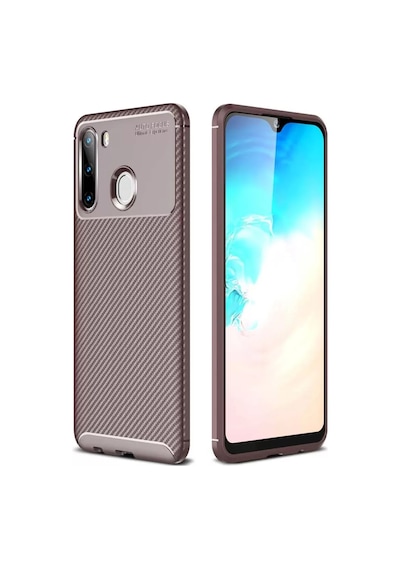 Newface Samsung Galaxy A21 Kılıf Auto Focus Karbon Kapak - Kahverengi