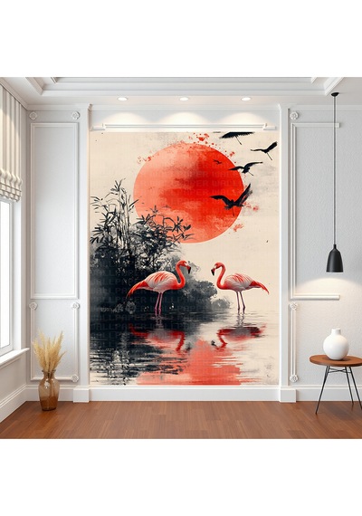Ay Flamingolar Kuşlar İllüstrasyon Poster Duvar Kağıdı Renkli