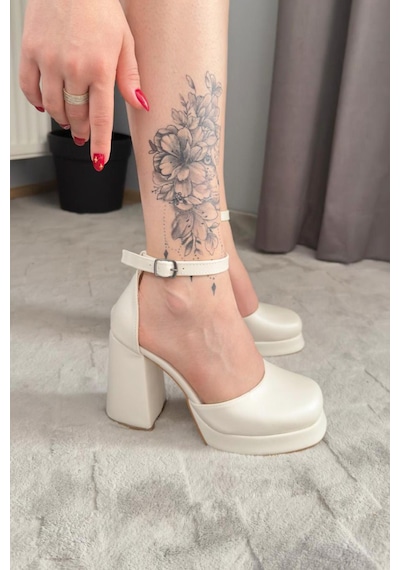 Preshley Kadın Lina Sedef Beyaz 9 Cm Platfom Topuklu Aykkabı Beyaz