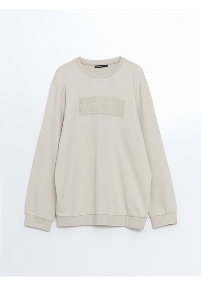 Lcwaıkıkı Classic Bej Bisiklet Yaka Uzun Kollu Baskılı Erkek Sweatshirt