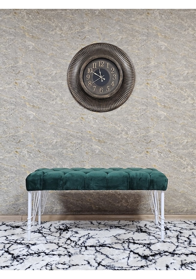Zafir Beyaz Boyalı Tel Ayaklı 90 Cm Puf Bench - Puf - Bench - Kasalı Oturak - Oturak - Yatak Ucu Puf Yeşil