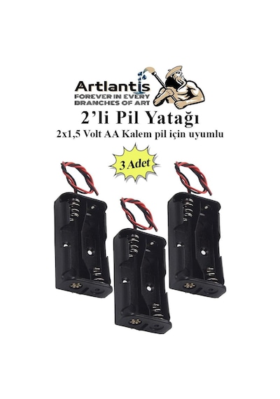 2 Li Pil Yatağı Deney 3 Adet Pil Yuvası Pil Kutusu Aa Kalem Kalın Pil 2x1,5 Volt Yaylı Pil Yuvası