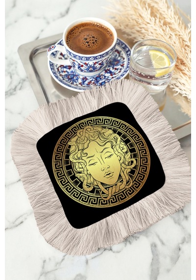 Mitolojik Medusa Desenli Saçaklı Sunum Peçetesi-klasik Lüks Siyah Altın Renkli Bardak Altlığı Mendil Tozlu Grili Nane Mitolojik Medusa Desenli Saçaklı Sunum Peçetesi-klasik Lüks Siyah Altın Renkli Bardak Altlığı Mendil Tozlu Grili Nane
