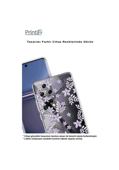 Galaxy A16 Uyumlu Kamera Korumalı Floral Lila Tasarımlı Şeffaf Silikon Kılıf
