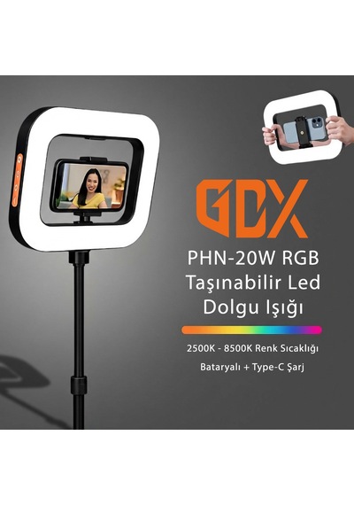 Gdx Phn-20w Rgb Led Video Işığı Sabitleyici Stabilizatörlü Vlog Rig Telefon Işık Seti