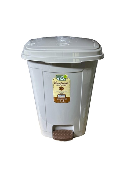 Poly Time Plastik Basmalı Pedallı Çöp Kovası Kutusu / 52 Litre - Krem / 57x40x40 Cm. Krem