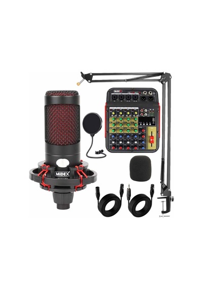 Midex CXN-30 Paket-5 5 Kanal Stüdyo Kayıt Mikserli Condenser Mikrofon Stand Seti