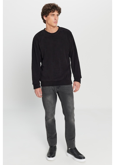 AC&Co / Altınyıldız Classics Erkek Sıyah Standart Fit Normal Kesim Bisiklet Yaka Sweatshirt Polar Siyah