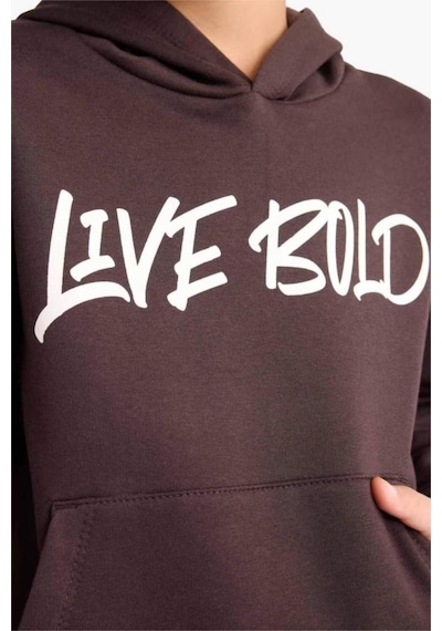Defacto Kapüşonlu Baskılı İçi Yumuşak Tüylü Sweatshirt Erkek Çocuk E9598A825AU Kahve