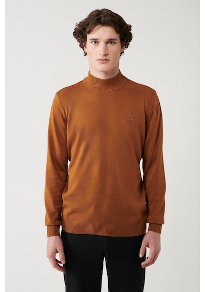 Avva E005001 Yarım Balıkçı Yaka Tüylenmeyen Standart Fit Erkek Triko Kazak Camel