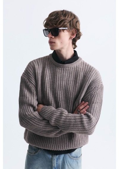 Vamos Oversize Basic Triko Kazak Bej Melanj Vamos Oversize Basic Triko Kazak Bej Melanj